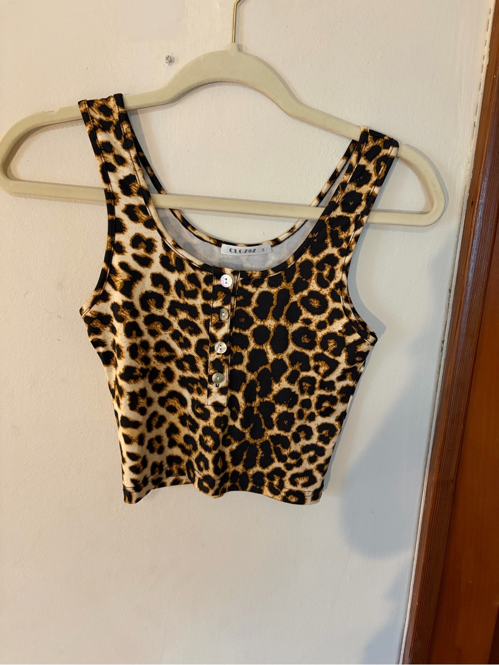 Leopard Print Tank Top with Button Front - Brown/Black